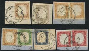 Sardegna, 7 francobolli su 4 frammenti. ... 