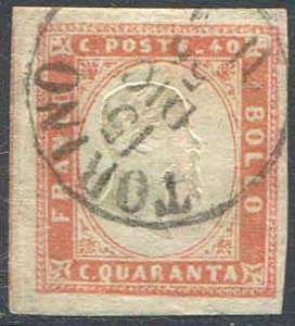 Sardegna 40 centesimi vermiglio del 1855, ... 