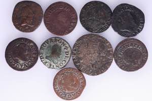 A lot containing 9 copper feudal & royal ... 