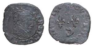 Henri III. Double Tournois (Cu) 1585 AD, ... 