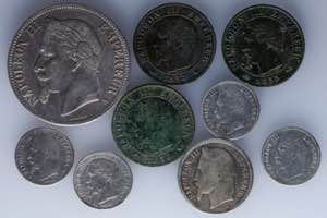 A lot containing 3 bronze and 6 silver coins ... 