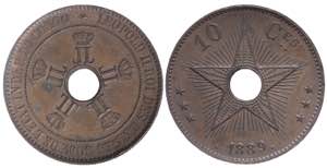 Belgian Congo. Leopold II. 10 centimes (Cu) ... 