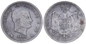 Italy. 5 Lire (tranche en creux) 1809 M ... 