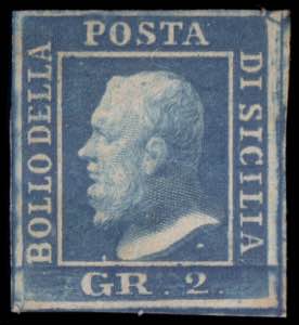 SICILIA 1859
2gr. azzurro smorto, I tavola, ... 