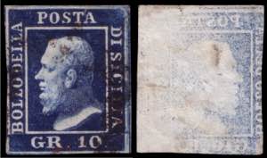 SICILIA 1859
10gr. azzurro cupo con evidente ... 