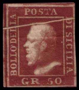 SICILIA 1859
50gr. lacca bruno, piega ... 