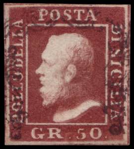 SICILIA 1859
50gr. lacca bruno

Cert. A. ... 