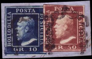 SICILIA 1859
Frammento con 10gr. azzurro ... 