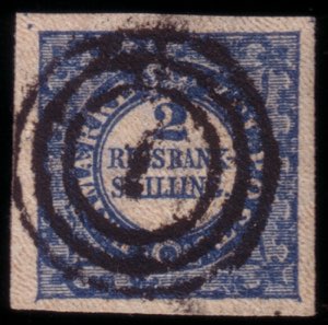 DENMARK 1852
2 R.B.S. blue, type II

Cert. ... 