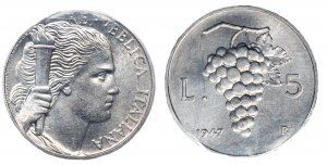 REPUBBLICA ITALIANA - 5 lire 1947 Italma ... 