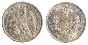CILE - 1 peso 1890/80, Santhiago Argento KM# ... 