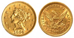 STATI UNITI DAMERICA - 2 dollari e ½ 1854 ... 