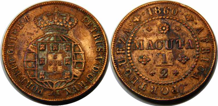 ANGOLA 1860 Pedro V,Portuguese 1/2 ... 