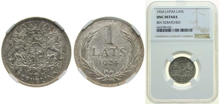 Latvia Republic 1924 1 Lats Silver ... 