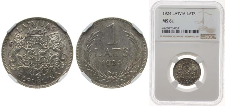 Latvia Republic 1924 1 Lats Silver ... 