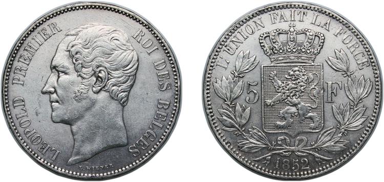 Belgium Kingdom 1852 5 Francs - ... 