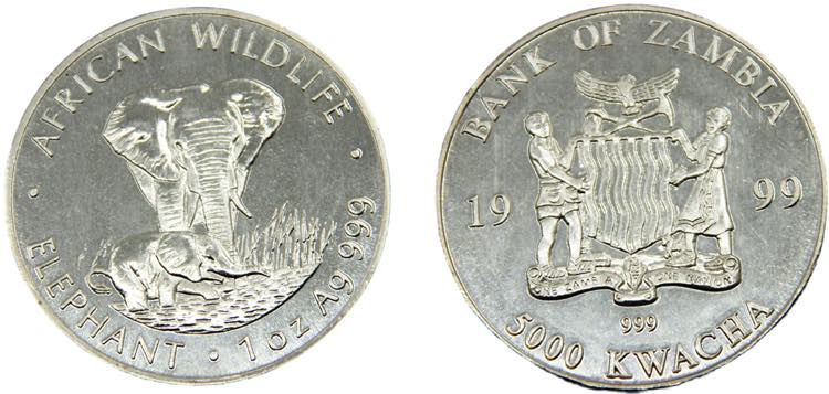 ZAMBIA 1999 5000 KWACHA Silver ... 