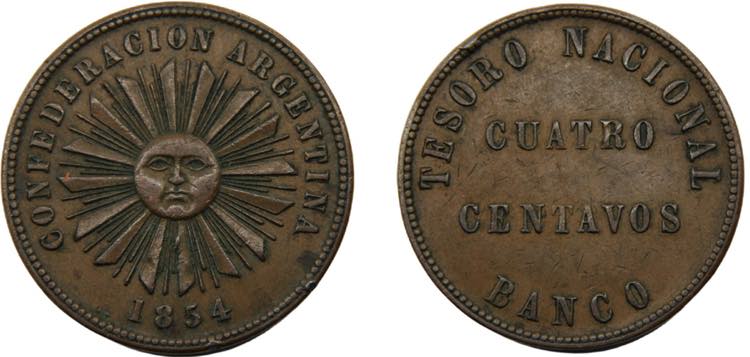 ARGENTINA 1854 4 CENTAVOS COPPER ... 