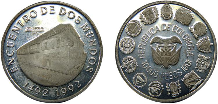 COLOMBIA 1991 10000 PESO SILVER ... 