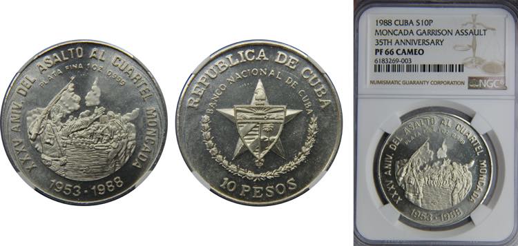 CUBA 1988 10 PESOS Silver NGC ... 