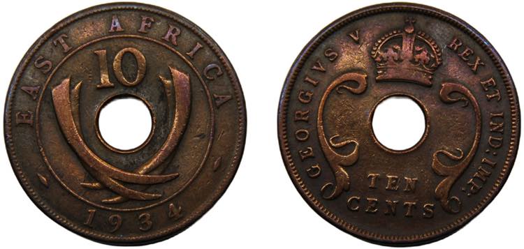 EAST AFRICA George V 1934 10 CENTS ... 