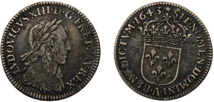FRANCE Louis XIII 1643 A 1/12 ECU ... 