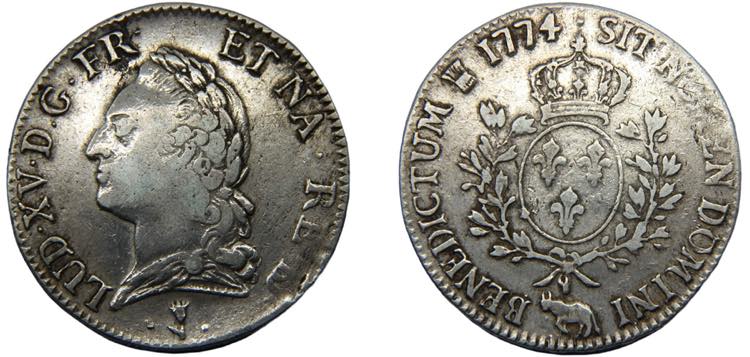 FRANCE Louis XV 1774 vache 1 ECU ... 
