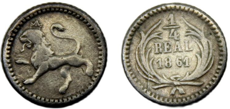 GUATEMALA 1861 ¼ REAL SILVER ... 