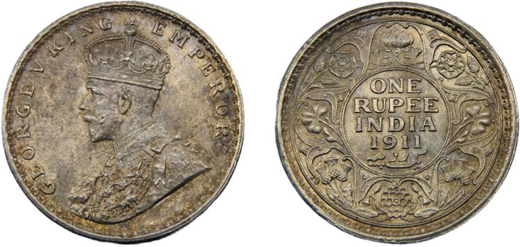 INDIA George V 1911 1 RUPEE SILVER ... 