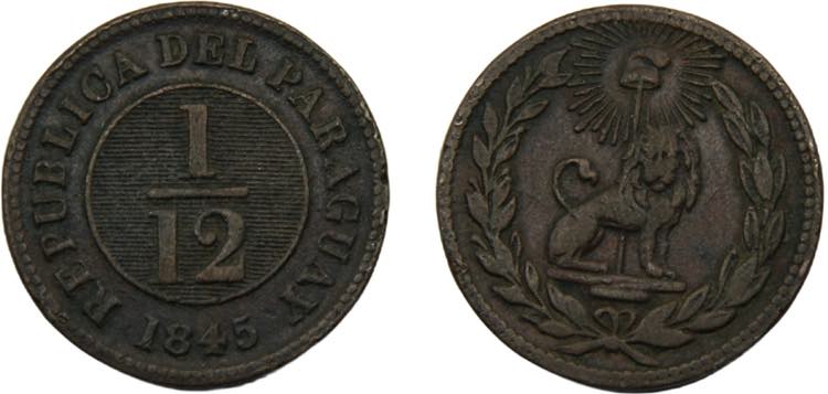 PARAGUAY 1845 1/12 REAL COPPER ... 