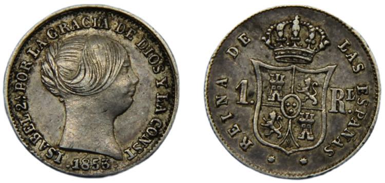 SPAIN Isabel II 1853 1 REAL SILVER ... 
