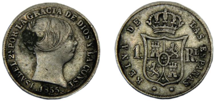 SPAIN Isabel II 1855 1 REAL SILVER ... 