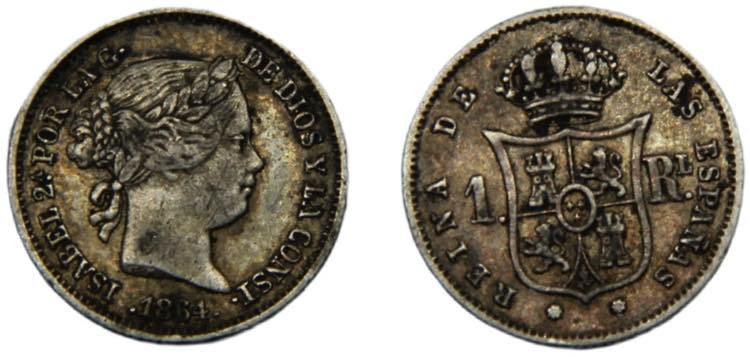SPAIN Isabel II 1864 1 REAL SILVER ... 
