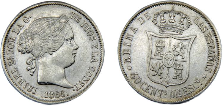 SPAIN Isabel II 1866 40 CENTIMOS ... 