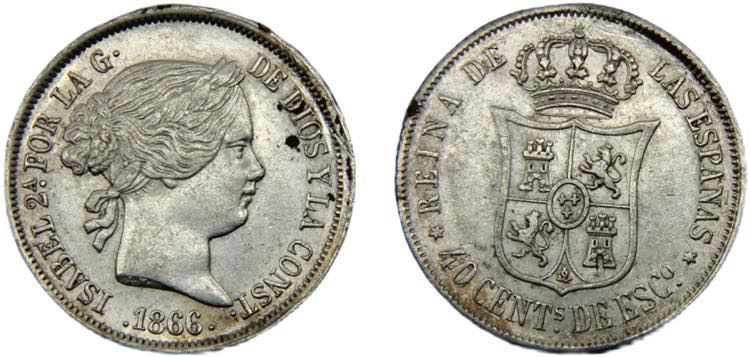 SPAIN Isabel II 1866 40 CENTIMOS ... 