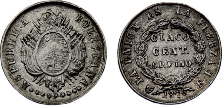 Bolivia Republic 5 Centavos 1876 ... 