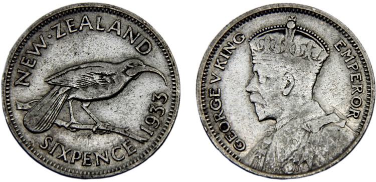 New Zealand State George V 6 Pence ... 