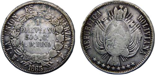 Bolivia Republic 1 Boliviano 1865 ... 