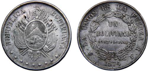 Bolivia Republic 1 Boliviano 1874 ... 