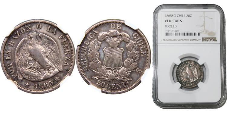 Chile Republic 20 Centavos 1865 So ... 