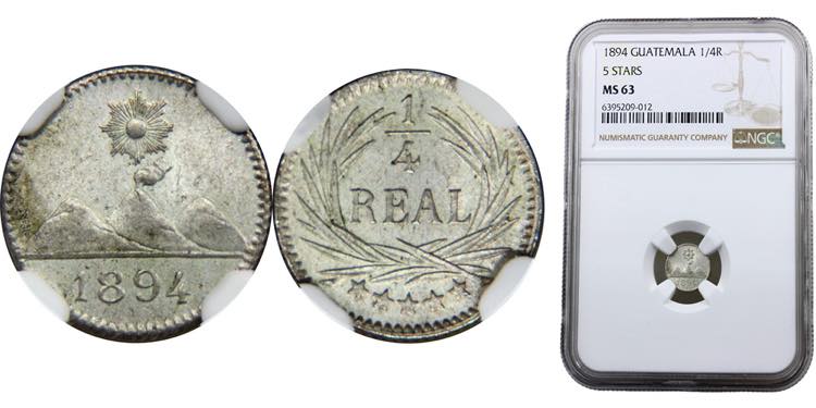 Guatemala Republic 1/4 Real 1894 ... 