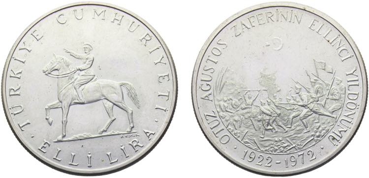 Turkey Republic 50 Lira 1972 50th ... 