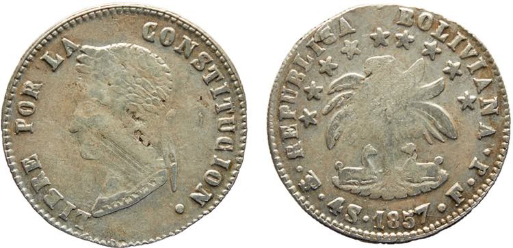 Bolivia Republic 4 Soles 1857 PTS ... 