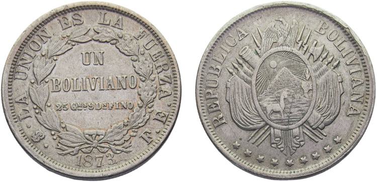 Bolivia Republic 1 Boliviano 1873 ... 
