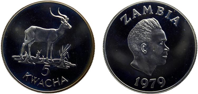 Zambia Republic 5 Kwacha 1979 ... 