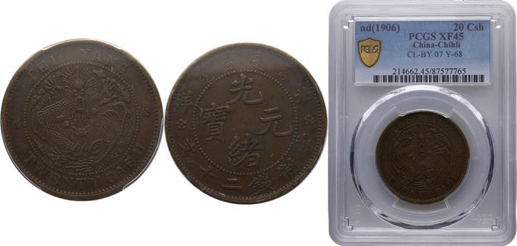 China Chihli 20 Cash 1906 Copper ... 