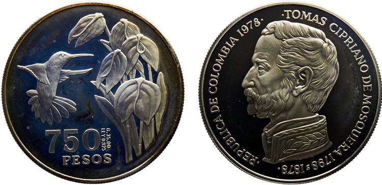 Colombia Republic 750 Pesos 1978 ... 