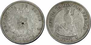 CHILE 1870 So Republic,Santiago mint, ... 