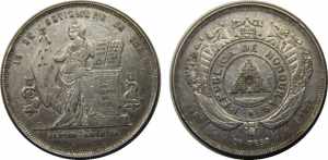 HONDURAS 1882 Republic 1 PESO SILVER 24.8g