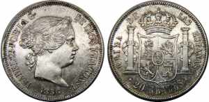 SPAIN 1856 Isabel II,Kingdom,Madrid mint 20 ... 
